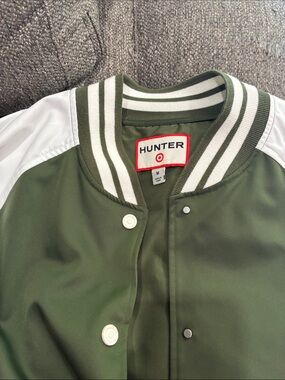 Hunter Olive Green and White Varsity Bomber Jacket